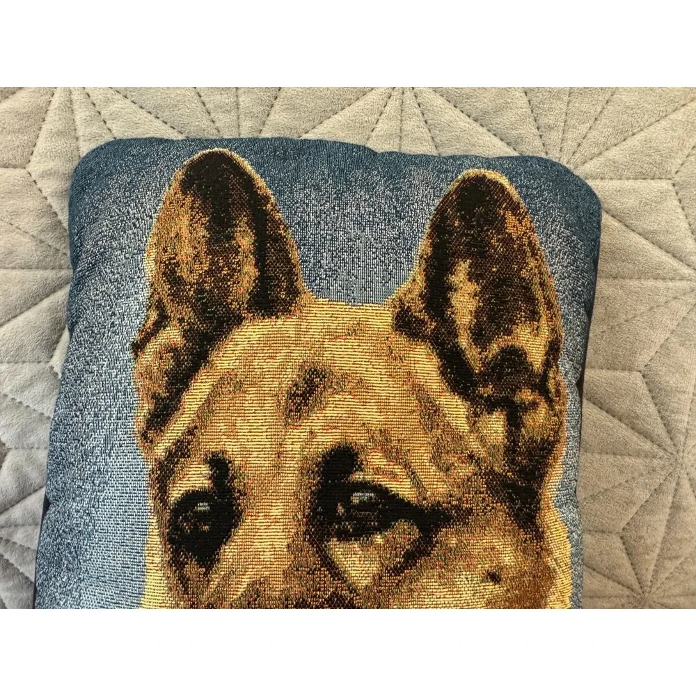 Vtg‎ Linda Picken German Shepherd Dog Tapestry Pillow 16x12 Signed Pet Art Decor